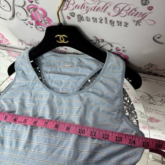 Lululemon tank top sparkly striped blue silver vintage rare stretchy racer back - Picture 8 of 9